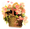 Public Domain Vintage Clipart Kitten In Basket Of Flowers Image
